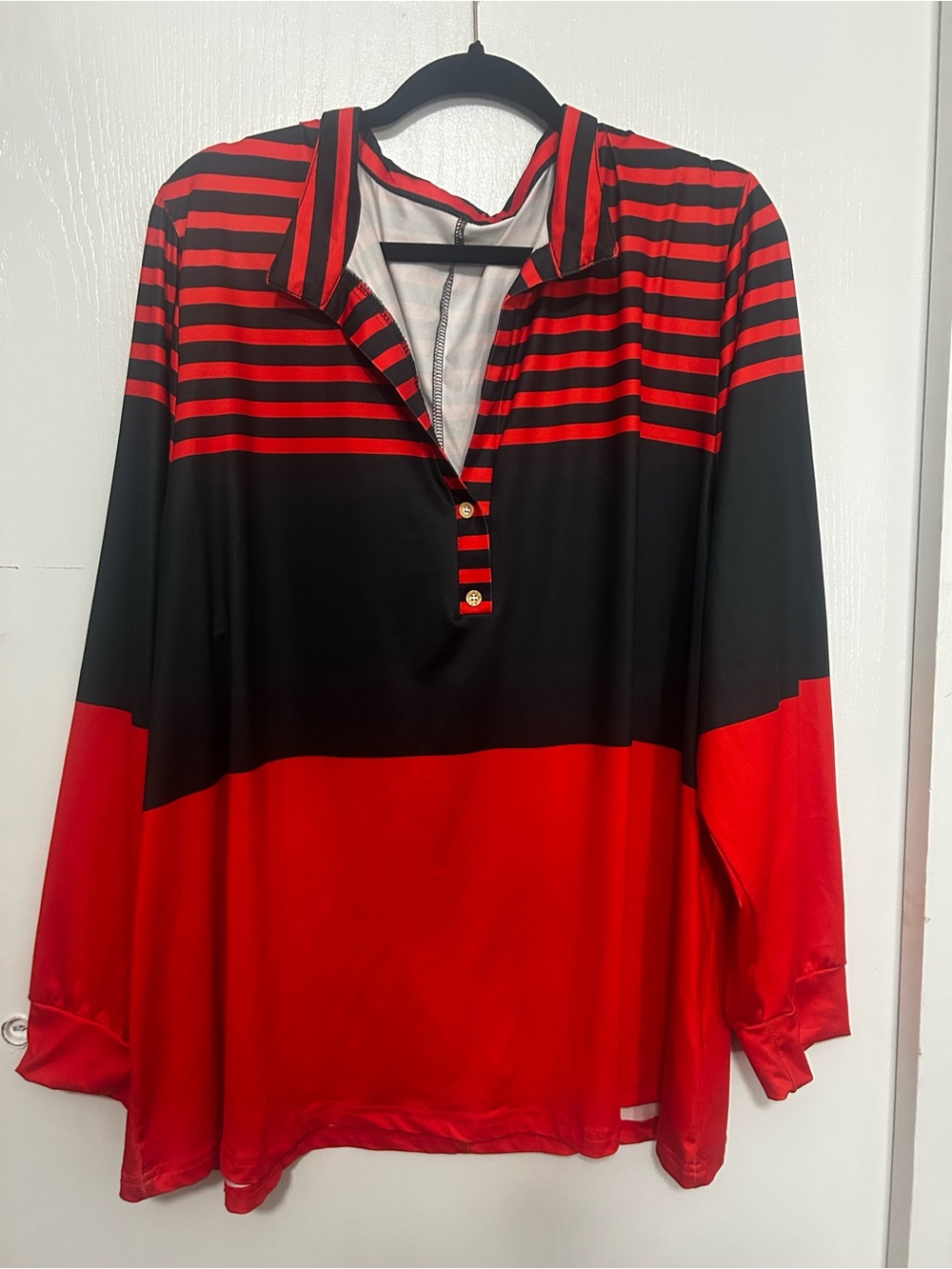 Women's Red and Black Striped Popover Top
